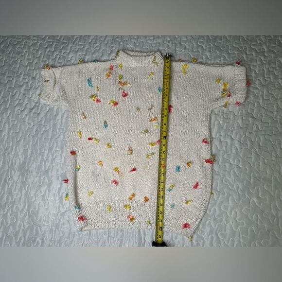 Vintage 80s Speckled Confetti Textured Knit Sweater Short Sleeve Mock Neck S/M - Picture 10 of 10